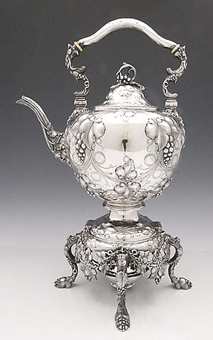 George Sharp Philadelphia antique silver kettle on stand